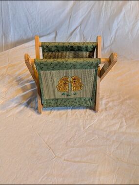 2/16$ Vintage Green Fabric and Wood Decorative Magazine Rack